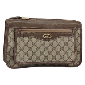 Authentic GUCCI GG Supreme Shoulder Bag PVC Beige Gold